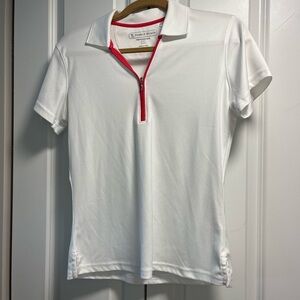 Pebble Beach White Polo with Red Zipper